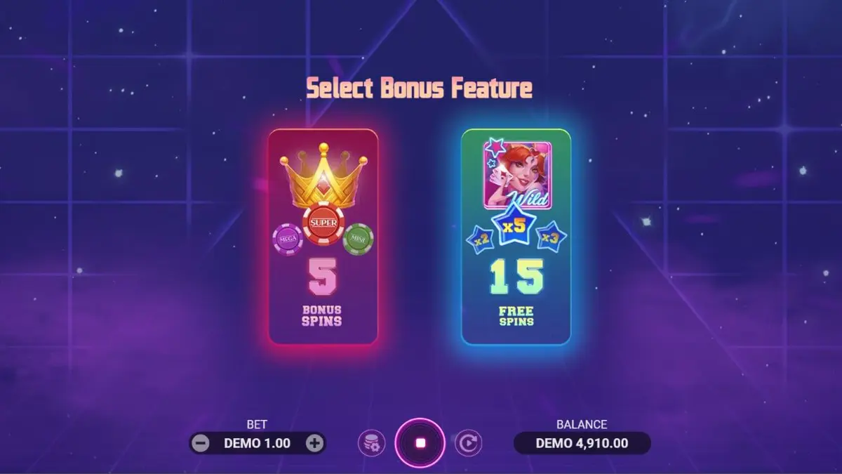 Tampilan layar utama slot Luck Reactor dengan tema futuristik dan neon