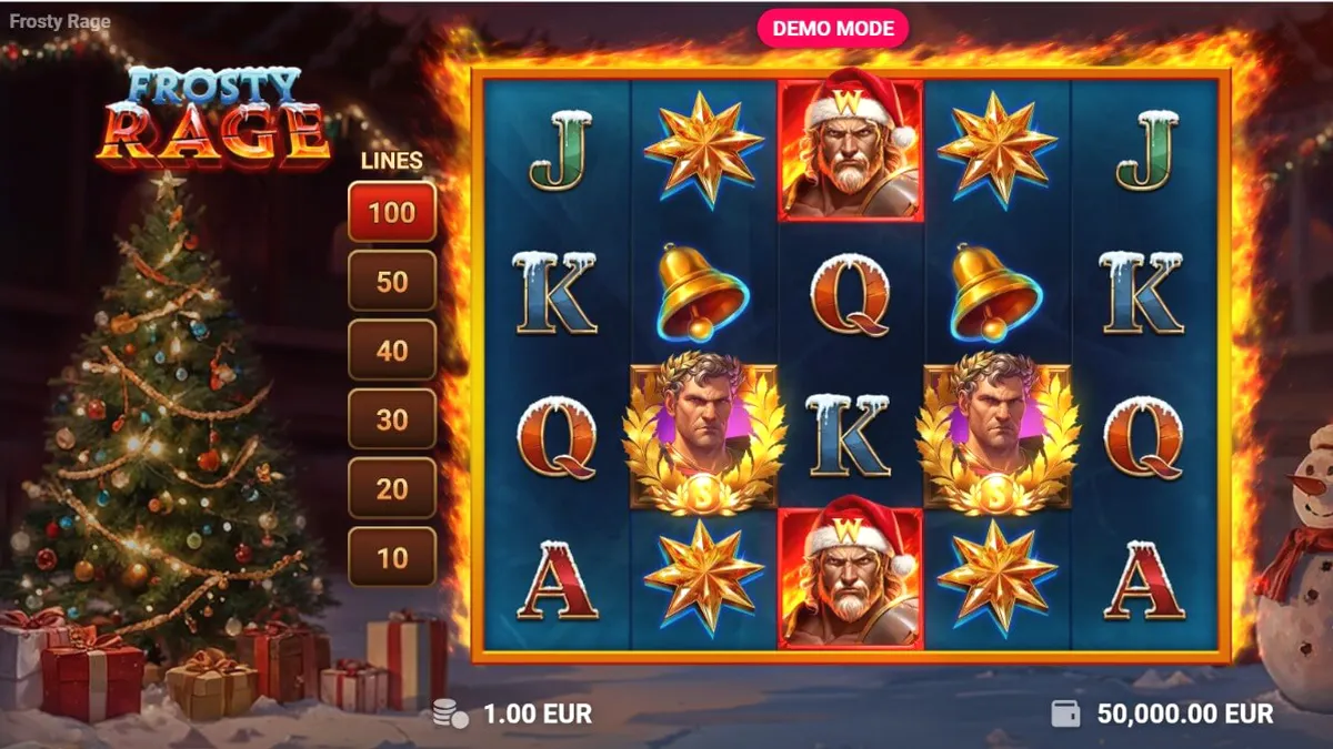 Tampilan visual slot Frosty Rage dengan tema gladiator Natal