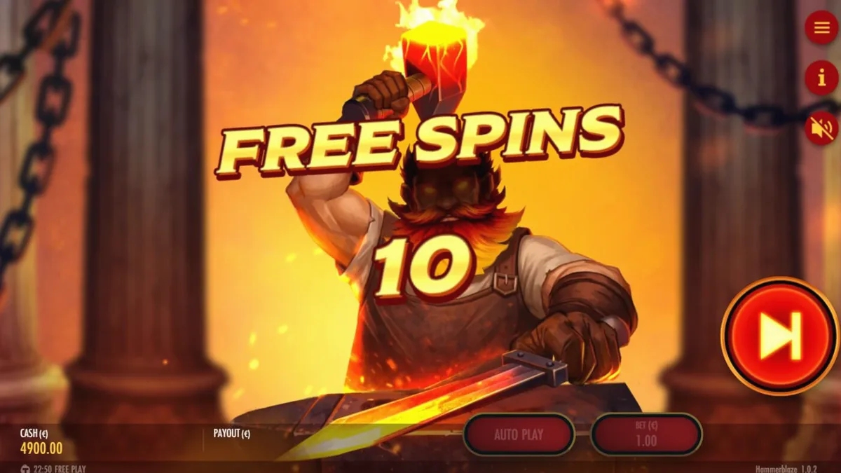 Tampilan visual slot Hammerblaze dengan tema forge dewa Yunani